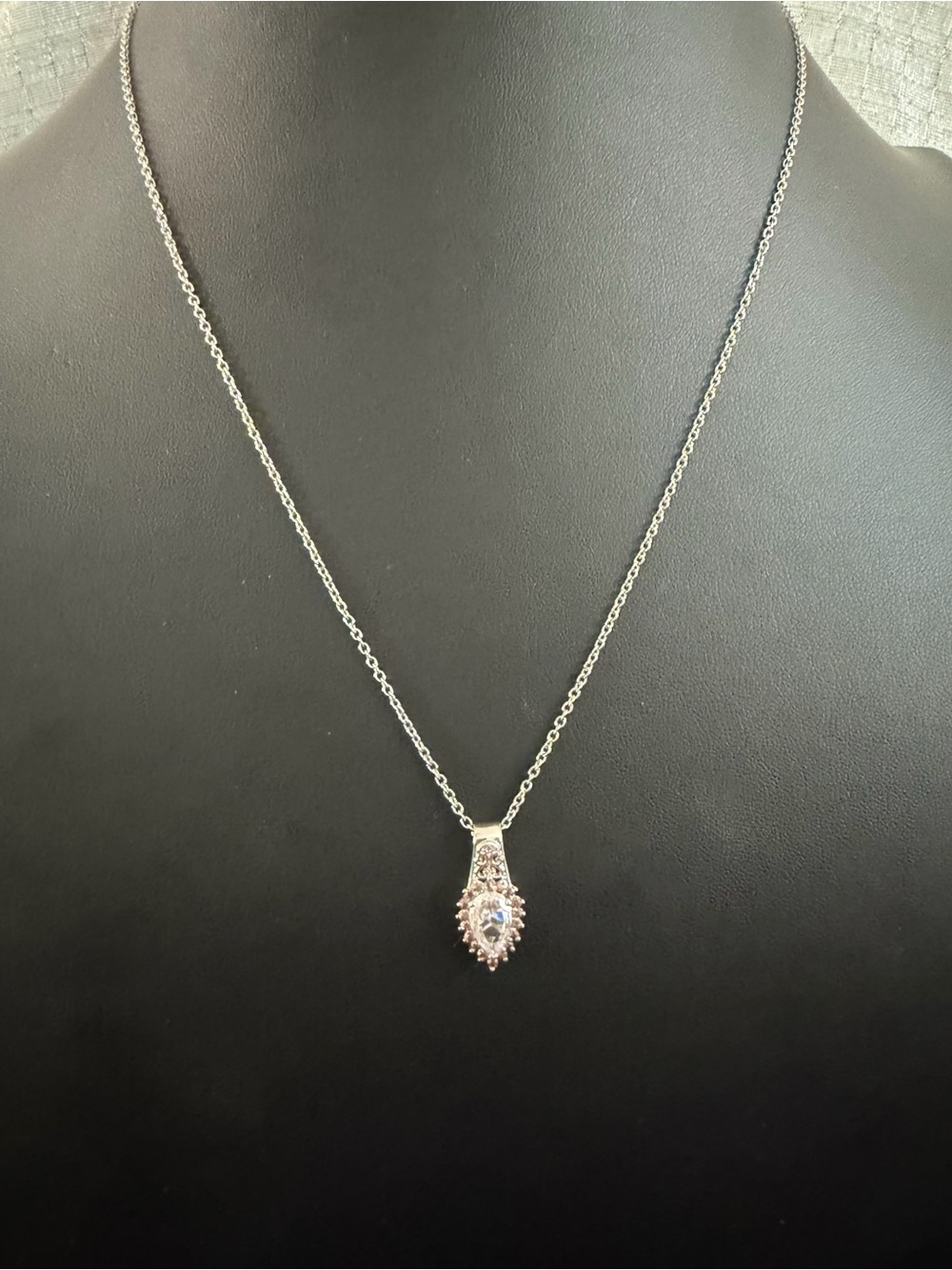 Silver-Tone Simulated Diamond Pendant Necklace